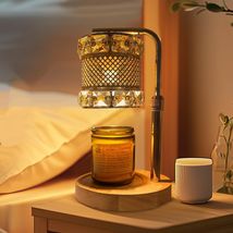 Dimmable Candle Warmer Lamp Timer Adjustable Art Deco Gold Beveled Glass... - $721.87 MXN