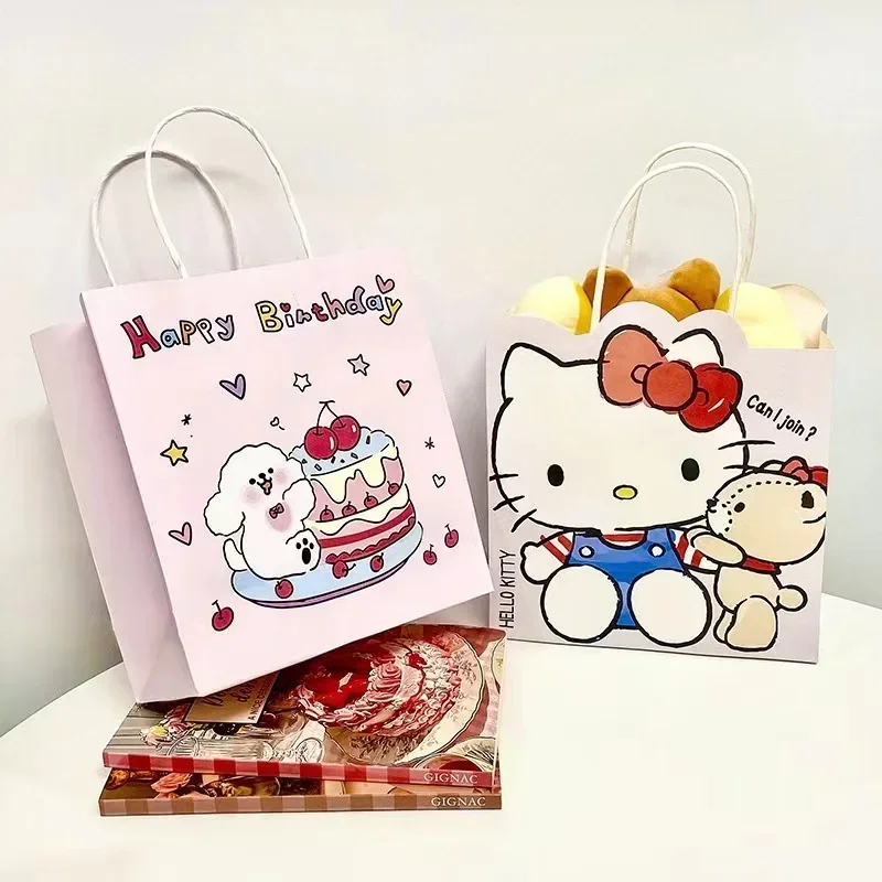 2/4/6PCS Hello Kitty Puppy Kraft Paper Gift Bags Cute Festival Birthday Carry - £5.62 GBP+