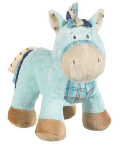 Primary image for Baby Ganz Wee Western Horse 10” Blue  and Plaid Rattle Plush Lovey Pony
