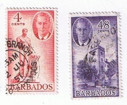 Stamps Barbados Definitive George VI 4 Cents &amp; 48 Cents USED - $1.02