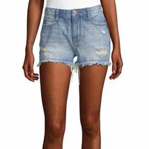 Arizona Women&#39;s Juniors Denim Hi-Rise Shorts Size 3 Cutoff Medium Rocket Color - £17.06 GBP