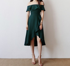 Dark Green Off Shoulder Midi Dress Outfit Women Custom Size Graduation Dress image 1