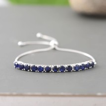 Blue Sapphire Bolo Bracelet, Charm Bracelet, Adjustable Minimalist Jewelry - £97.08 GBP