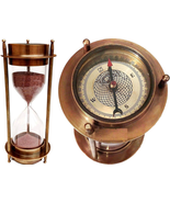 7&quot; Nautical Brass Sand Timer Hourglass with Maritime Brass Compass Table... - £24.50 GBP