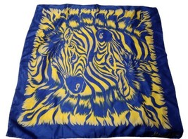 Vtg Mimi Di N Hand Rolled Silk Zebra Scarf Italy Blue Yellow Safari Tiny Flaw - £16.73 GBP