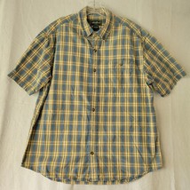Eddie Bauer Cotton Short Sleeve Shirt Sz Large Blue Tan Plaid - £13.15 GBP
