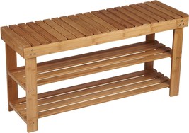 Bamboo 2-Shelf Storage Bench Seat From Household Essentials In Natural Color - £56.11 GBP