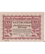 FRANKFURT MAIN NOTGELD 25 PFENNIG 1919 EMERGENCY MONEY GERMANY BANKNOTE ... - $5.93