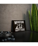Canvas Photo Tile with Inspiring &quot;Mountains are my happy place&quot; Quote, H... - £16.22 GBP+