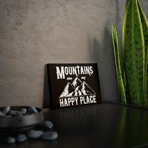 Canvas Photo Tile with Inspiring &quot;Mountains are my happy place&quot; Quote, Home Deco - £16.46 GBP+
