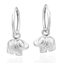 Adorable Elephant .925 Sterling Silver Mini Hoop Earrings - £8.85 GBP
