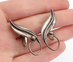 MEXICO 925 Sterling Silver - Vintage Single Leaf Non Pierce Earrings - EG2311 - £33.12 GBP