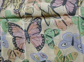 Vtg Butterflies Fashion Scarf Yellow Multicolor 58 x 13&quot; Neck Head Busin... - £19.51 GBP