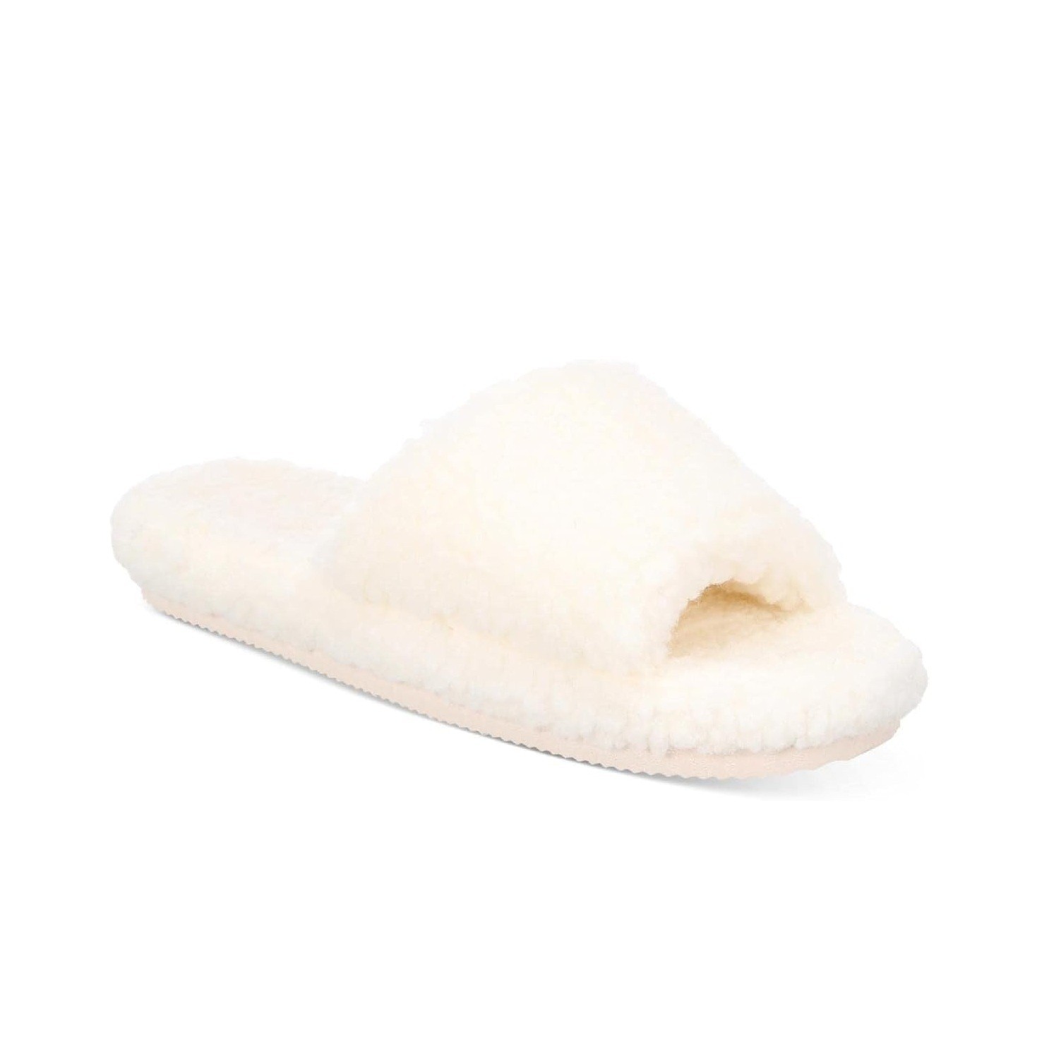 INC Womens 8 M Ivory Sherpa Slip On Fuzzy Faux Fur Slide Slipper Sandals... - $19.59