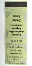 A.H. Lockhart &amp; Co. Dept. Store - St. Thomas, Virgin Islands US Matchbook Cover - £1.56 GBP