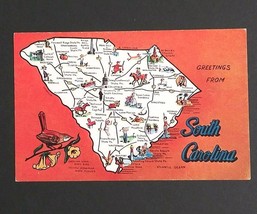 Greetings South Carolina State Map Large Letter Dexter c1960s UNP Postcard (b) - £3.99 GBP