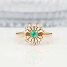1.90Ct Brilliant Round Cut Green Emerald Flower Wedding Ring 14k Rose Gold Over  - £59.12 GBP