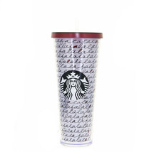 Starbucks Red Falala Handwriting Cold Cup Acrylic Tumbler 24 Oz Holiday Abstract - £41.47 GBP