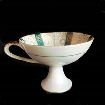 Pearl Lusterware filigree Pedestal Teacup Green White ceramic Vintage PE... - $9.45