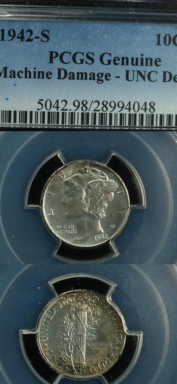 1942-S Mercury dime that has been graded Uncirculated Details,Machine Damage,  2 - £33.62 GBP
