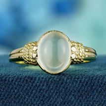 Natural Moonstone Vintage Style Rope Shoulder Ring in Solid 9K Yellow Gold - £519.58 GBP