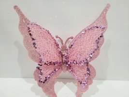  GORGEOUS Christmas Pink Butterfly Sequins Tree Ornament Pick Decor - £10.83 GBP