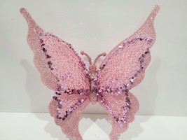  GORGEOUS Christmas Pink Butterfly Sequins Tree Ornament Pick Decor - $258.16 MXN