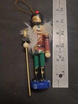 Vintage Wooden Nutcracker Ornament 6&quot; Blue, Green &amp; Red - £5.21 GBP