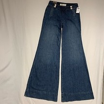 NWT Super Wide Leg Jeans Bell Bottoms Women’s 0 Mid Rise Button Denim OL... - $56.43