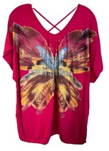 Women&#39;s Viscose Summer Blouse Butterfly Print Criss Cross Back Size XL Hot Pink - £7.14 GBP