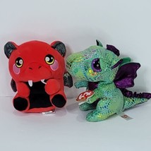 Lot of 2 Ty Beanie Boos Cinder Green Dragon Red Black Shiny Stuffed Plus... - $19.79