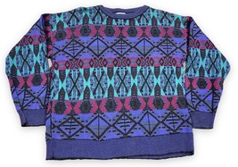 Vtg 90s Private Club Cotton Knit Grandpa Geometric Sweater USA Made Men&#39;s Sz L - £22.19 GBP