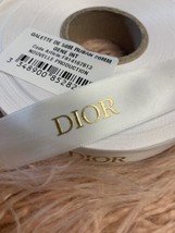 10 Yards of DIOR Holiday Ribbon White Satin w/Gold Lettering 100% New &amp;A... - £17.48 GBP