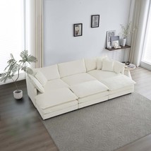 Deep Seat Modular Sectional Sofa, 6 Seater U Shape Couch w/ Ottomans - $826.99