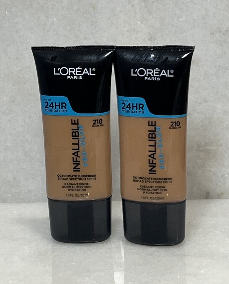 2 L’Oréal Infallible Pro-Glow SPF 15 Foundation 210 Classic Tan 1oz - $7.92