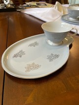 Floral Gray &amp; Silver Trim Tea Cup &amp; Plate luncheon Set Rossini Japan - $14.25