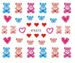 Nail Art 3D Decal Stickers beautiful pink blue bear red heart E573 - £2.54 GBP