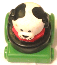 Vintage 1991 Fisher Price Little People Chunky Dog Black White 2&quot; w/Green Cart - $6.95