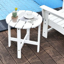 18 Inch Patio Round Side Wooden Slat End Coffee Table for Garden-White - £55.66 GBP