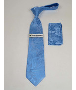 Men&#39;s Stacy Adams Tie and Hankie Set Woven Silky #Stacy17 Blue Paisley - £24.04 GBP