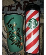 Starbucks Xmas Coffee Tumbler Holiday Red Candy Cane Stripe Let There Be... - $35.60 CAD