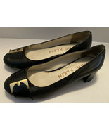ANNE KLEIN AK Hastobe Black Leather Round Toe Gold Buckle Low Block Heel... - $373.28 MXN