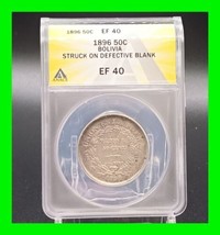 Rare Graded Error 1896 Bolivia Silver 50 Centavos Coin Km# Anacs Ef 40 - £237.40 GBP
