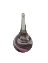 Spindel Tear Drop Art Glass Hand Blown Paperweight Pink Purple Swirl Clear 5inch - £23.70 GBP