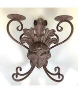 Lg Vintage Wrought Iron Wall Sconce Double Candle Holder 12”W x 14”H Bru... - $95.00