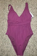 Women&#39;s Ribbed Plunge Twist-Front One Piece Swimsuit Shade &amp; Shore Purpl... - $12.00
