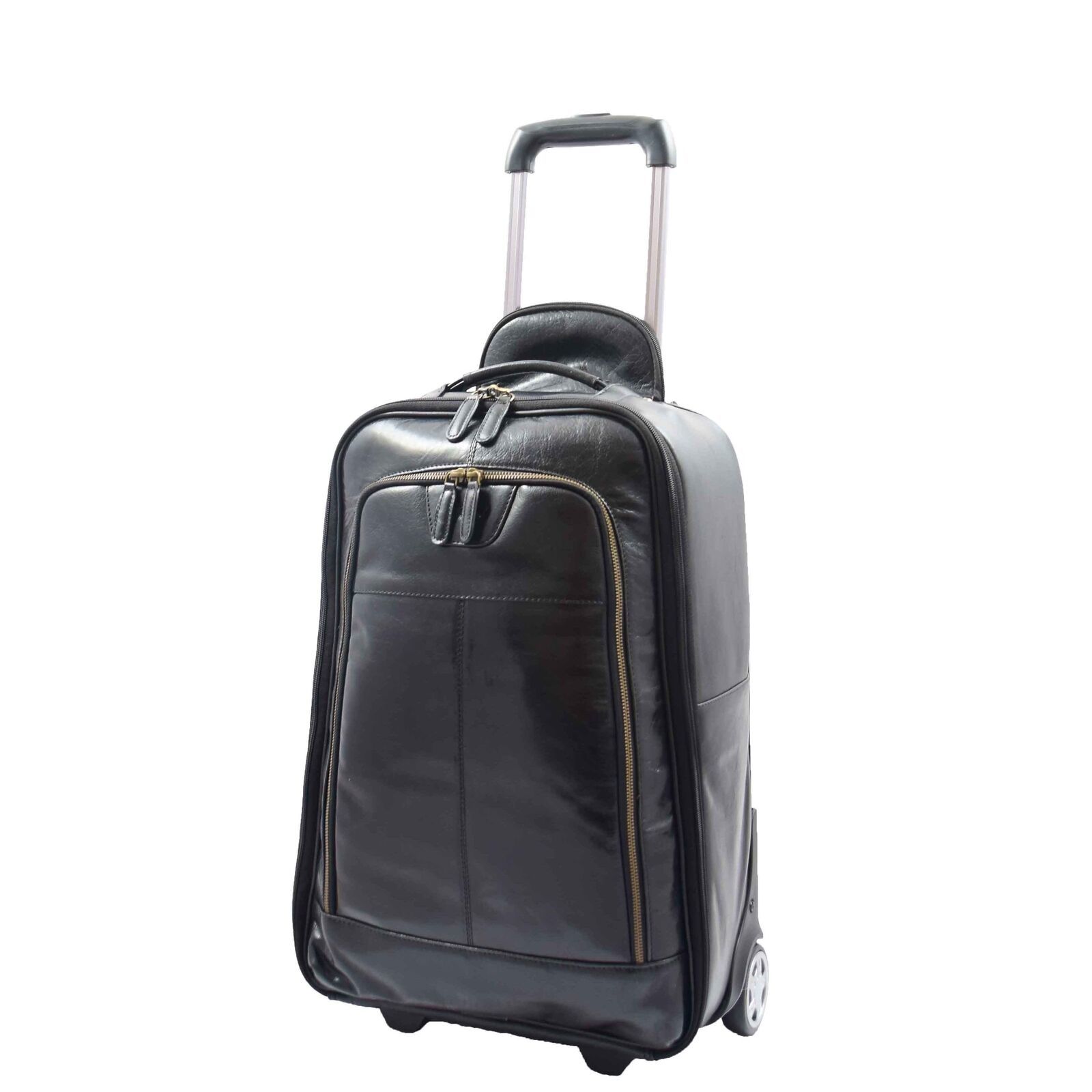 Genuine Leather Heavy Duty Metal Cabin Suitcase Wheeled Trolley Black DR544