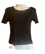 Urban Revivo Womens 8 Black Ribbed Ruffle Detail Cropped Shirt Top Baby Tee - £14.72 GBP