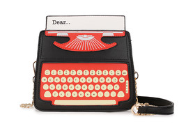 Typewriter Screen Print Vinyl Satchel Bag for Women Shoulder Bag Fashion Clutch  - £38.11 GBP
