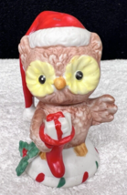 Vintage Big Eyed Owl Christmas Figurine Santa Hat Stocking 3 1/4 inches ... - £12.58 GBP